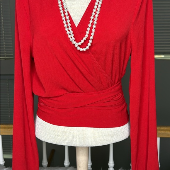 Fashion Nova Bold Red Wrap Blouse Large - Picture 2 of 7